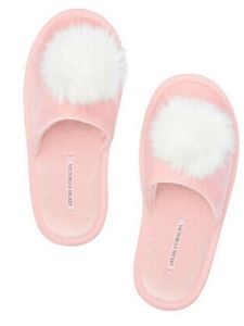 NWT VS pink pompom slippers